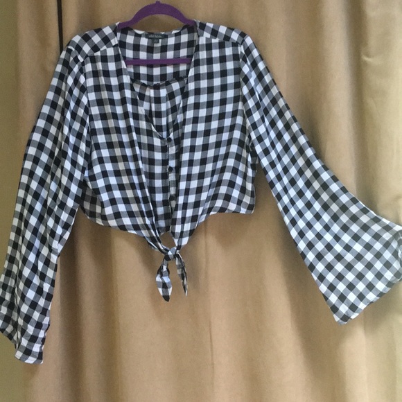 Wild Fable Gingham Check Bell Sleeve Crop Top XXL - Picture 2 of 5